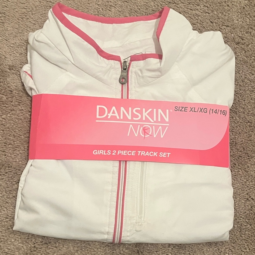 Girls 2-Piece Danskin Now White and Pink Girls' Track Set